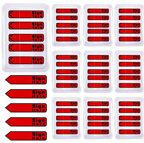 Colarr 10 Pack 1000 Pieces Sign Here Date Tabs Sign Here Date Stickers Flags Please Message Flags for Office Notebook Annotating Books Notary Books(Red,Cute)