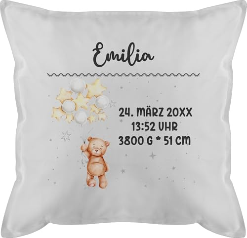 Kissen 50x50 - Geburtsgeschenk Teddy Bär Datum Uhrzeit Gewicht Größe I Geschenk zur Geburt personalisiert - 50 x 50 cm - Weiß - personalisierte Geschenke Baby geburtskissen neugeboren