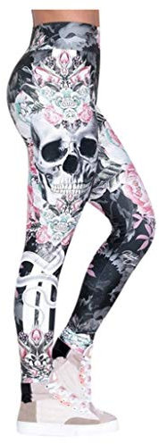 Sport Leggings Damen High Waist Damen Leggings Sportleggings mit hohem Bund - Yoga-Fitness-Hose mit Fantasie Motiv Rock Code, in der Farbe Weiss/schwarz/Rose