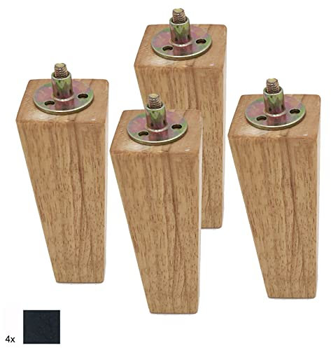 tow000ack 4 Stück Möbelfüße Holz Sofafüße Tischbeine M8 Schraubenbolzen Sockelfüß Möbelbeine Vierkantige Schrankfüße,für Bett TV-Schrank Stuhl Kommode,mit Beinbefestigungsplatten (18cm(7.1in))
