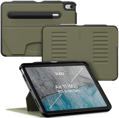 ZUGU CASE iPad Air 11 (M3 2025 / M2 2024) & iPad Air 5. / 4. Generation (2022/2020) 10.9 Zoll schlanke Schutzhülle 8 Winkel-Ständer magnetisch, Aufladen iPad Stiftes Auto Sleep/Wake UP [Olivgrün]