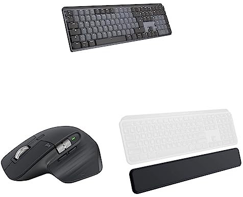 Logitech MX Mechanische kabellose beleuchtete Performance-Tastatur & MX Master 3S - Kabellose Performance-Maus mit ultraschnellem Scrollen & MX Palm Rest