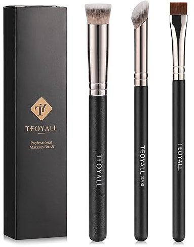TEOYALL Lot de pinceaux anti-cernes, pinceau à blush plat, pinceau biseauté pour contour du nez, pinceau eyeliner sourcils, pinceau pour une finition impeccable (370 S/plat/fin plat)