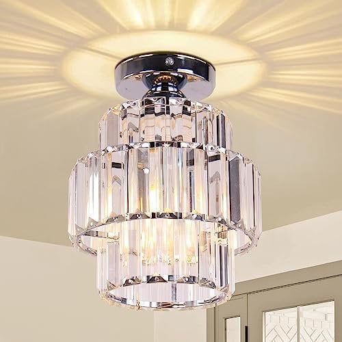 Cainjiazh Mini Kronleuchter Modern Kristalle Kronleuchter Unterputz Deckenleuchte Doppelschicht Kristall Kronleuchter Beleuchtung Leuchte für Schlafzimmer Küche Bar Badezimmer Flur(Black)