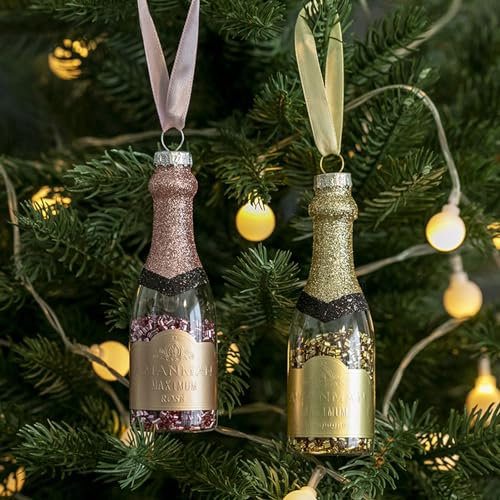 Amanman Glass Christmas Ornaments - 2Pack Champagne Wine Ornaments for Trees, Collection and Gifting
