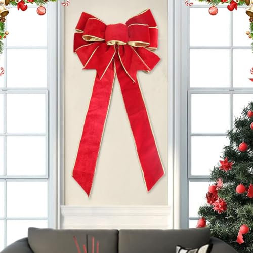 FUBESK Fiocchi natalizi per esterni, 26,9 x 61 cm, grande fiocco per albero di Natale, decorazione per la casa e la porta d'ingresso (rosso)
