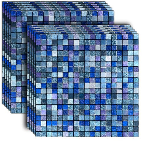 10-Blatt Backsplash Tiles, bunte Wandsticker, selbstklebende Aluminium-Wandpaneele, für Küche, Wohnzimmer, Schlafzimmer (10, Blau&Violett Gemischt)