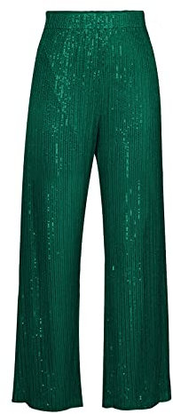Aunaeyw Frauen Pailletten Breites Bein Hosen Hohe Taille Sparkle Glitter Hosen Glitzer Elastische Lose Flare Bell Bottom Glänzende Hose, grün, L