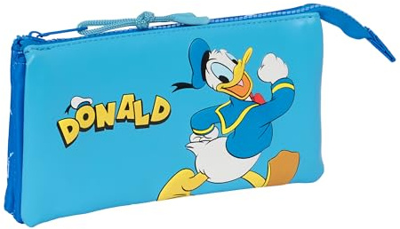 Safta Donald Kinder Federmäppchen, dreifach, Federmäppchen für Kinder, ideal für Kinder im Schulalter, bequem und vielseitig, Qualität und Widerstandsfähigkeit, 22 x 3 x 12 cm, Blau, blau, Estándar,
