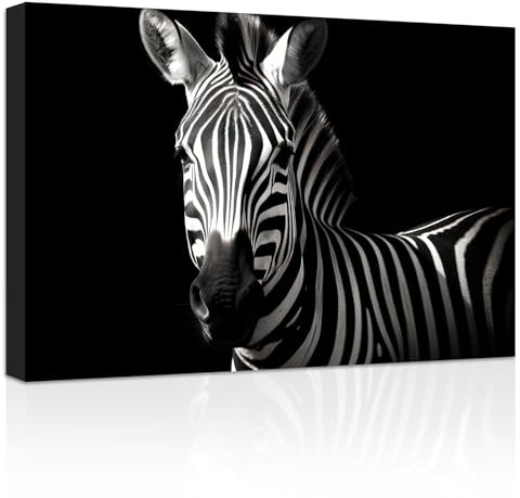ZXHYWYM Zebra Leinwandbilder Schwarz Weiß Zebra Bilddrucke afrikanische Tiergemälde Wanddekoration für Kinderzimmer Kinderzimmer Gerahmt (Bild-2, (30.00 x 45.00 cms))