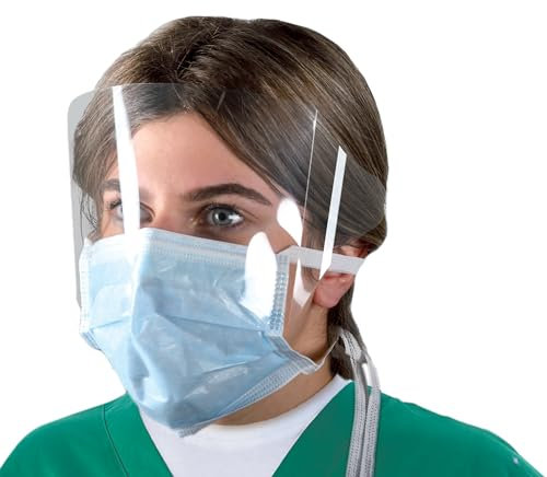 MEDIBERG - Mascherina chirurgica resistente agli spruzzi e antiappannante, con visore e lacci per la chiusura, confezione da 50, 25637