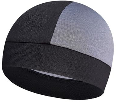 Totenkopfmütze für Herren und Damen, kühlende Beanie-Mütze, Schweißen, Radfahren, Fahrrad-Kopfwickel, harte Mütze, Durags, passt unter Helme, Schwarz Grau, Einheitsgr��e