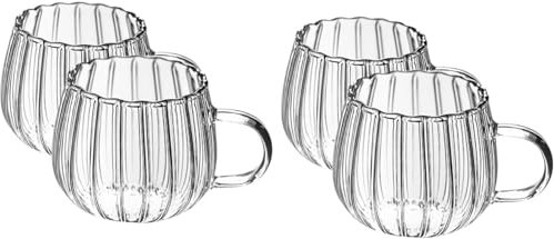 EdirFtra 4 Morceaux de Tasses en Verre à thé à Motifs verticaux Transparents, Petites Tasses à Lait de Citrouille japonaises, Tasses en Verre à Haute teneur en Borosilicate