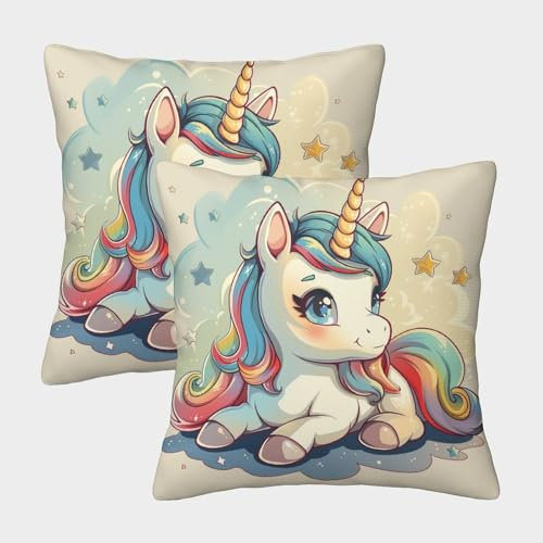 TNFHSOFT Kawaii Einhorn Kissenbezug 2er Set Kissenbezüge Wohnzimmer Kissenhülle Sofakissen Polyester Polster Textil Für Sofa Schlafzimmer Couch Outdoor Deko Kissen 40x40cm