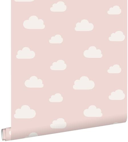 papier peint petits nuages rose clair 53 cm x 10.05 m - ESTAhome