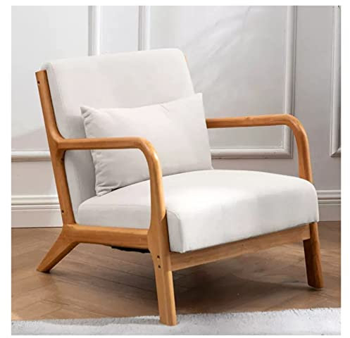 Hölzerner Sessel, Akzentstuhl mit hoher Rückenlehne und Massivholzrahmen, Armlehne aus Holz, Polsterkissen aus Leinenstoff, Lounge-Sofa zum Lesen, Schlafzimmer, Wohnzimmer, 180 kg