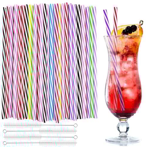 Samulee 60 Stück Wiederverwendbare Strohhalme,Strohhalme Plastik mit 4 Stück Strohhalmbürste für Smoothies, Saft, Cocktail, Heißgetränk(0,73 cm/ 0.28 ZollDurchmesser, 9.05 Zoll lang/23cm)