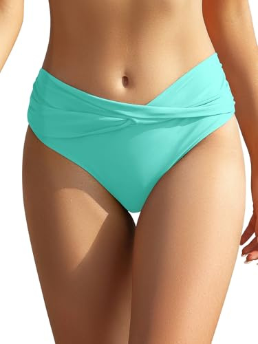 SHEKINI Bikini pour femme - Bas rétro plissés - Taille gainante - Noir - Maillot de bain classique - Maillot de bain grande taille pour femme, Lac vert, M