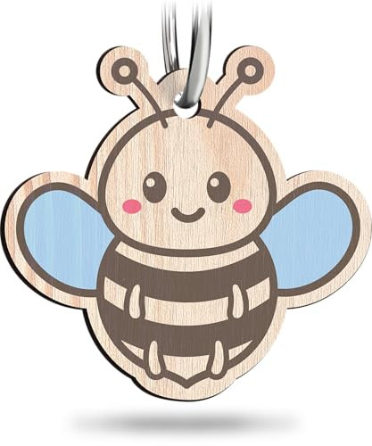 Bee Happy - Biene Schlüsselanhänger handgemacht aus Holz, Glücksbringer, Bienen Geschenk, Hummel, Wespe niedlich, kleine Biene, Mutmacher Geschenk, Gärtner Geschenke