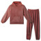 LACOFIA Pigiami in Pile Due Pezzi da Donna Pigiama Set Invernale con Cappuccio Abbigliamento Caldo da Notte a Maniche Lunghe Adulto Pigiama di Coppia Rosso Scuro 2XL