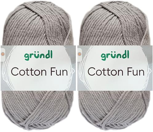2x50 Gramm Gründl Cotton Fun Häkelgarn aus 100% Baumwolle inkl. Anleitung für Meerschwein (27 Hellgrau)
