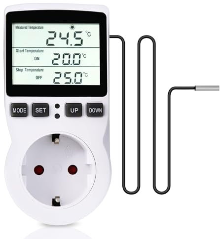 Digitales Thermostat, Temperaturregler, digital, LCD-Temperaturregler, multifunktional, mit Timer und Sonde für Gewächshaus, Aquarium, Heizung, Terrarium, Aquarium, Reptilien, Inkubator