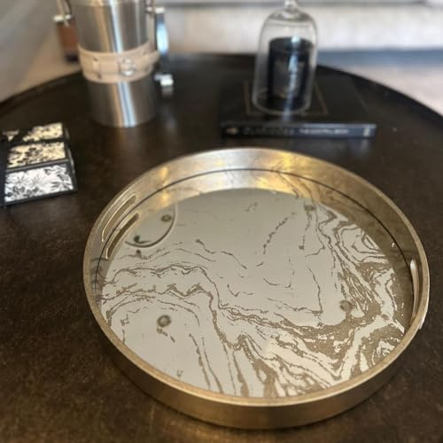 Decorative Round Silver Home Kitchen Serving Drinks Candle Coffee Table Tray