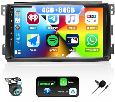 4G+64G CAMECHO Android 13 Autoradio Carplay per Mercedes Benz Smart Fortwo 2005-2010 con Android Auto, 9 Pollici Touch Radio 2Din con Mirror Link Bluetooth GPS WIFI FM/RDS EQ SWC Retrocamera&MIC
