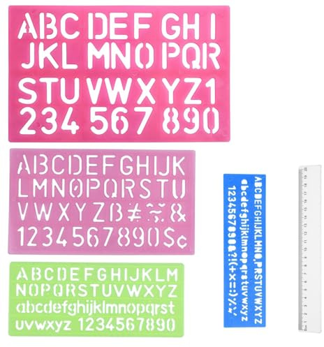 Buchstabenschablonen-Set aus Kunststoff, mit 1 Lineal, 20 cm, Alphabet-Schablone, kleine Buchstaben und Zahlen, Schablonen für Kinder, Zeichenschablone, Malen, Lernen, DIY