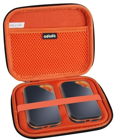 Adada Hard Case for SanDisk 500GB / 250GB / 1TB / 2TB Extreme Portable SSD (Black+Orange, Case for 2Hard Drives)