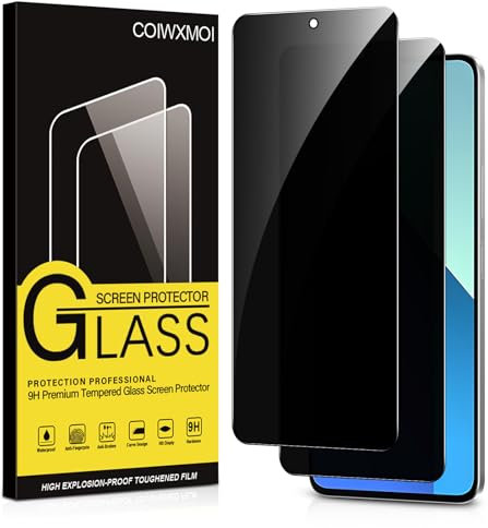 Coiwxmoi Protector Pantalla Privacidad para Xiaomi Redmi Note 13 5G/4G Cristal Vidrio Templado Antiespia 9H Dureza Anti-Arañazos Anti Espía Protectora Película Sin Burbujas Privacy,2 Piezas