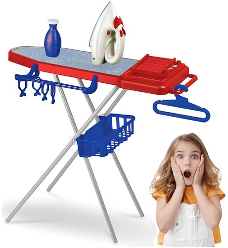 Bügelbrett Spielzeug mit Bügeleisen und Zubehör Klappbrett mit Metallrahmen Bügelbrett Set Bügelbrett für Kinder Bügelbrett Luxus Spiel mit Bügeleisen Made in Italy