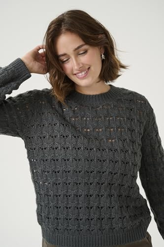 KAFFE Damen Strickpullover KAelena Damen Strickpullover Langarm Lochmuster Strickpulli Rundhals Pullover Lange Ärmel XL, Black Oyster