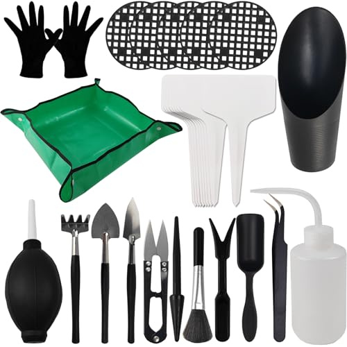 TIHOOD 30 Stück/Set Mini-Garten-Handumpflanzungs-Sukkulenten-Werkzeug-Set, 50 cm verdickte Umtopfmatte und Pflanzenanhänger, Miniatur-Pflanzung im Innenbereich, Feenpflege, Eintopfen, Kakteen