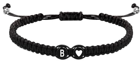 Opilroyn Premier bracelet à breloques, premier bracelet pour femme - Design cœur en corde tressée à la main - Bracelet tressé avec cordon de serrage, bracelet à breloques initial à 26 lettres