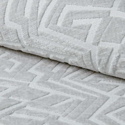Fabreco SOMPRE Polsterstoff – Chenille-Stoff mit geometrischem Muster, Dekostoff Meterware, 142 cm breit, strapazierfähiger Möbelstoff für Wohnzimmer, Gewicht 530g/m² - Silber