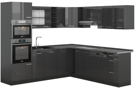 Vicco Eckküche R-Line, Anthrazit Hochglanz/Anthrazit, 237 x 247 cm, AP Anthrazit