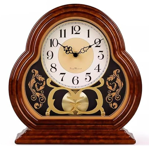 Reloj de repisa a pilas, reloj de repisa de madera con movimiento silencioso, reloj de mesa vintage sobre repisa de chimenea para sala de estar, oficina, escritorio, estante y decoración del hogar