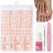French Press on Toenails Kit, 240Pcs French Tip False Toenails Short, Square Nude Fake Toe Nails, 12 Sizes Full Cover Stick on Toenail with Nail Glue for Women Nail Art Manicure Decorations