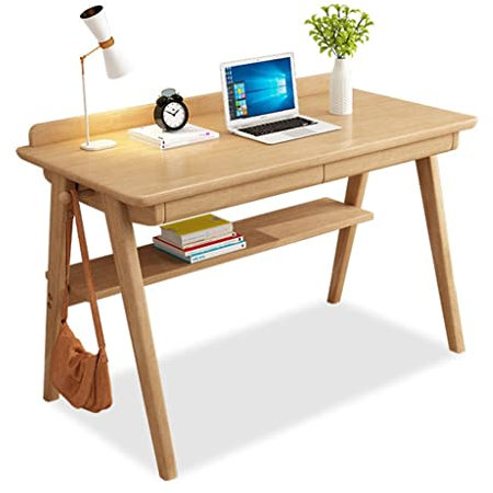 Solid Wood Home Desktop Computer Writing Table with Drawers for Students Simple Design and Sturdy Wooden Legs (Wood Color 100x55x75cm)
