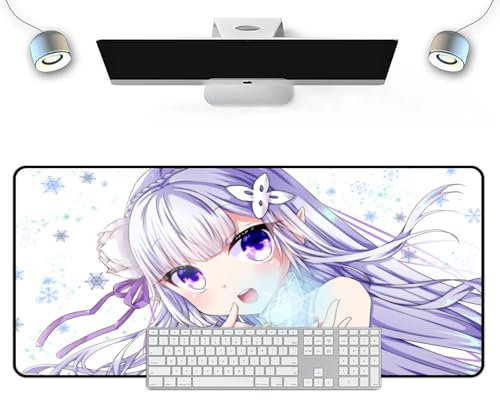 Wuyouni Re Zero Emilia Grand tapis de souris de jeu avec dessin animé japonais Blanc 800 x 300 x 3 mm