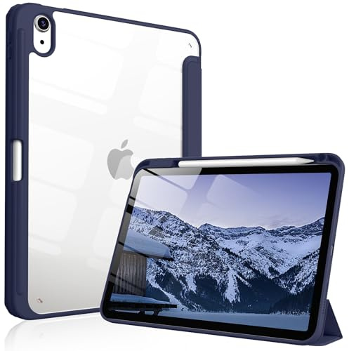IAMKHO Hülle für iPad A16 11 Zoll 2025, iPad 10. Gen 10.9 Zoll 2022, Navy | Transparenter Rückseite Schutzhülle, Stoßfeste Case mit Stifthalter, Auto Schlafen/Wachen