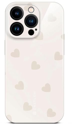 ONEFLOW Splash Cover für iPhone 14 Pro Hülle mit Design Muster, Handy Schutzhülle mit Kameraschutz, Case Bedruckt extra dünne Handyhülle, Creme Beige Herzen