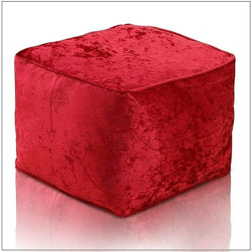 HOUSEHOLD DISCOUNTS LTD Velvet Crushed Footstool Ottoman | Square Pouffe Rest Stool | Size: 40 x 40 x 40CM AVAILABLE | (RED)