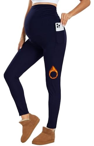 Ymmott Leggings de Maternité Taille Haute avec Poches - Pantalon Grossesse Femme Elastique Souple Maternité Vetement