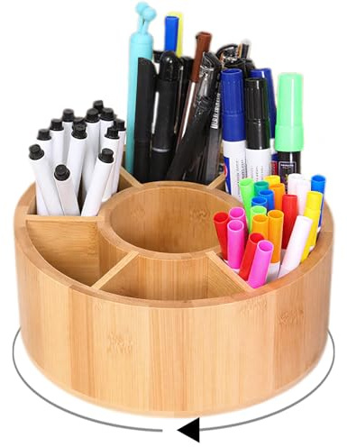 Zuzer Organisateur de Bureau Bois, Rotatif à 360 Pot a Crayon, Porte Stylo Bureau avec 10 Compartiments Indépendants pour Papeterie, Maquillage, L'artisanat