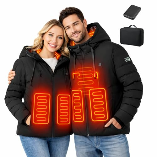 Wodesid Veste Chauffante Homme Femme avec Capuche & Batterie 10000mAh - Manteau Chauffant USB Imperméable avec 3 Niveaux de Température pour Ski, Moto, Randonnée, Chasse