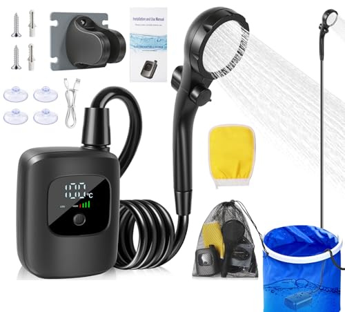 Générique Campingdusche – Badzubehör im Freien, 2400 mAh, Reinigung für Haustiere, Duschen für Camper, Strand, Gärtner, Fischer, Wohnmobil, Wandern, Reisen
