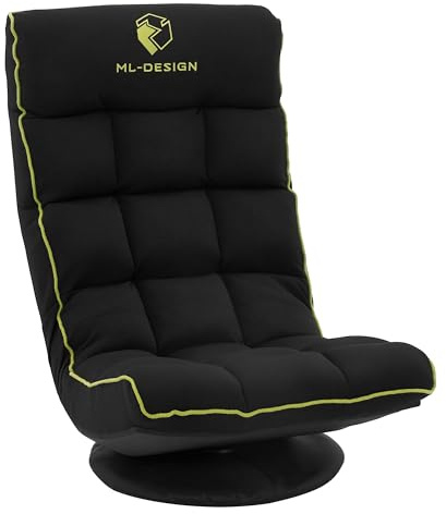 ML-Design Gaming Bodenstuhl Schwarz-Grün, Ergonomischer Gaming Sessel, 360° drehbar & verstellbar, Klappbarer Boden Gamer Stuhl mit Kopfstütze, Bodensessel gepolstert, Relax Bodensofa, Lounge Sessel