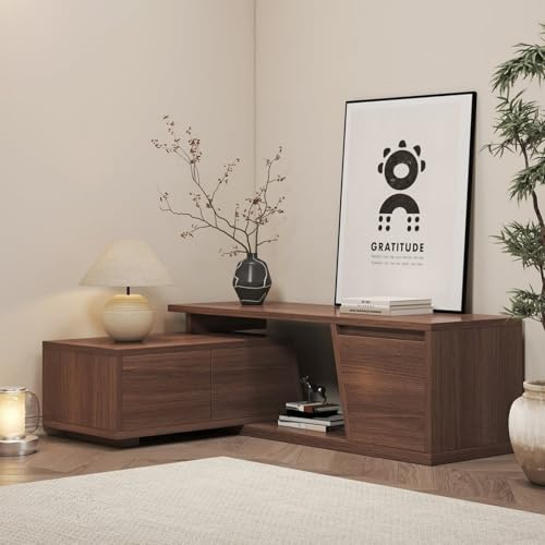 Homary TV Schrank Ausziehbar 120-180 cm Lang, TV Lowboard Walnuss TV Möbel mit 3 Schubladen, Moderner Drehbar Eck Fernsehschrank Holz mit Stauraum für Wohnzimmer